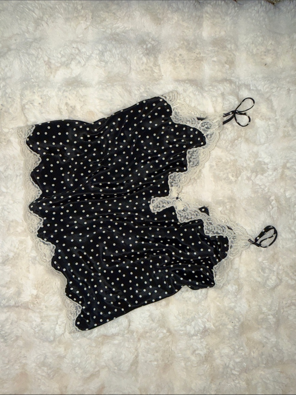 Vintage Victoria's Secret Black Polka Dot Lace-Trim tank